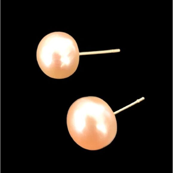 Large Genuine Freshwater Pink Pearl Studs, Real 10mm Pearl Earrings Unisex Gift - Picture 1 of 10